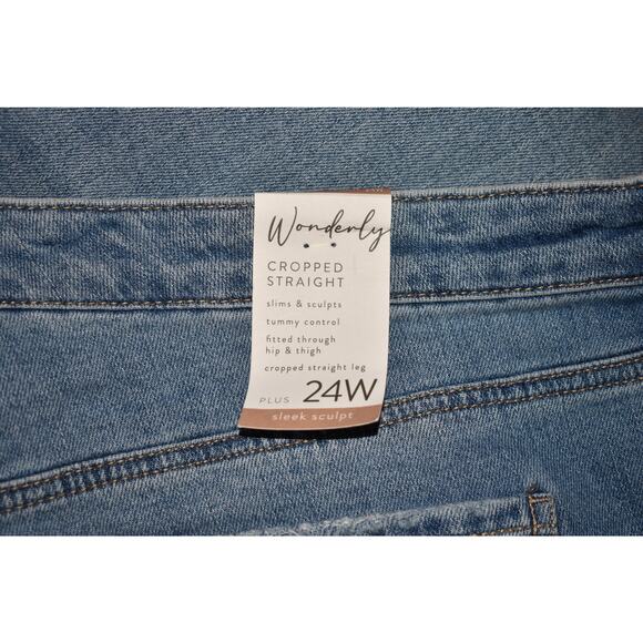 WONDERLY NEW $60 Plus Size Cropped Straight Distressed Stretch Denim Jean 24W‎ - Picture 3 of 4